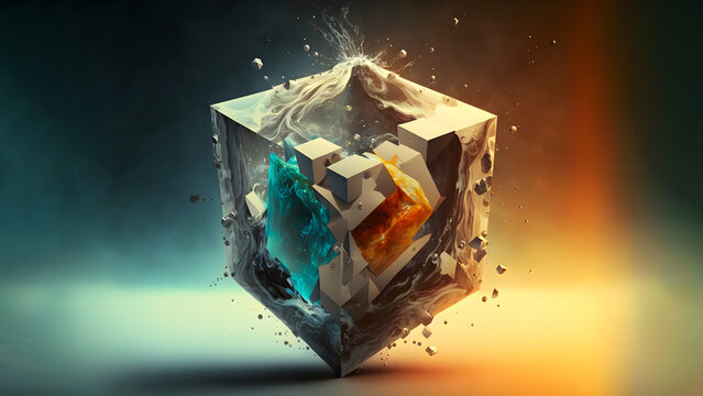 abstract cuboid representation of fourth dimension space, neural network generated art. Digitally generated image. Not based on any actual person, scene or pattern.