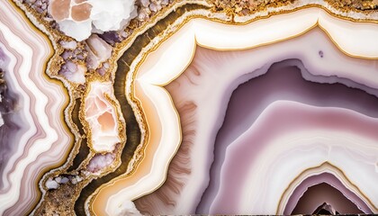 Generative AI, natural volcanic agate stones close-up light pink magenta and golden texture. Wallpaper background, quartz marble, decorative rock pattern - obrazy, fototapety, plakaty
