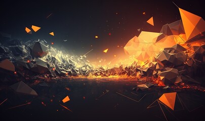  an abstract background with a lot of orange and white shapes and lights in the middle of the image, with a black background and a black backdrop.  generative ai