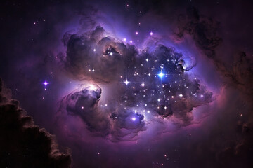 Naklejka na ściany i meble Purple and violet nebula with stars. Fantasy galaxy generative AI background
