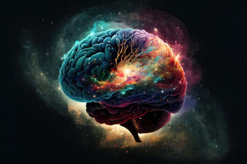 Galaxy brain witch creative ideas. Generative AI illustration