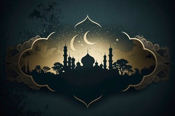 illustration of an background with moon and Mosque. Banner Idea for Ramadan and Eid. Generative AI