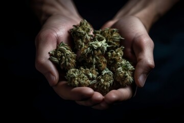 Close-up of hands holding Marijuana Buds created with Generative AI Technology, ai, generative