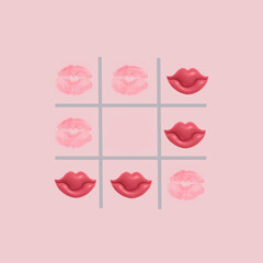 A game of tic-tac-toe betweennatur lip and plastic lip. Choose between lips. Creativ concept.