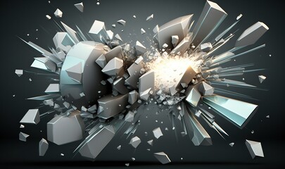  an abstract 3d rendering of a exploding computer disk with a light source coming out of the center of the disk, on a black background.  generative ai
