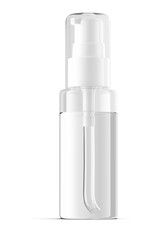 Small transparent plastic spray bottle isolated on white background.  3d render.