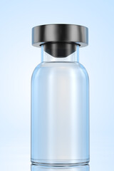 A glass bottle is a small cylindrical container with a narrow neck and a metal cap. Its transparent body allows you to see the medicine inside. 3d render.