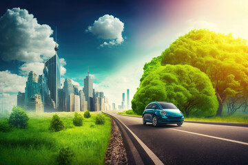 Fototapeta premium Eco friendly car, clear ecology. Generative AI