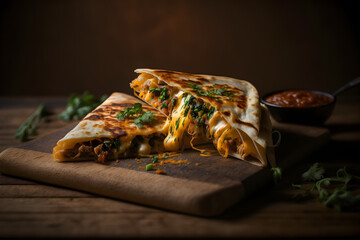 Side view of a cheesy quesadilla - AI technology