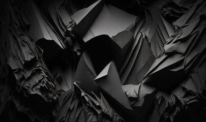  a black and white photo of a mountain range with a very large amount of paper on the surface of the image and it looks like it is made of paper.  generative ai