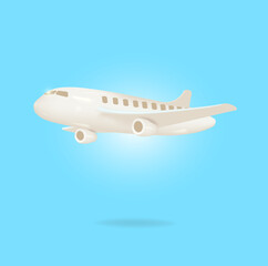 3D white abstract plane fly on a blue background. Vector graphics