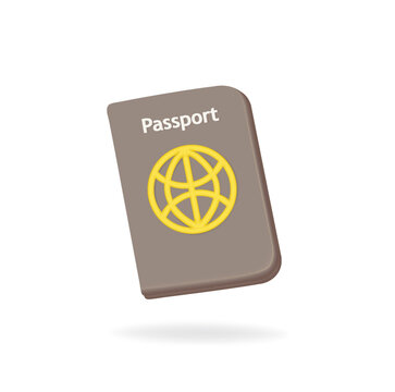 Passport, document with text and planet symbol. 3d monochrome minimalism. Vector graphics, 3d render