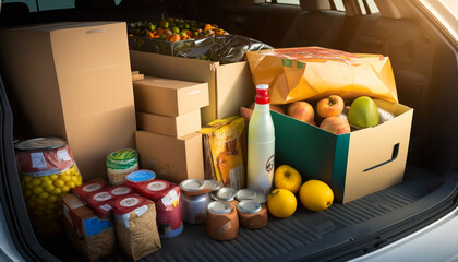 Grocery Delivery Service: Car Trunk Packed with Quality Food Products - ai generated