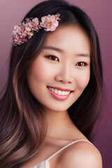 Fototapeta premium Young asian woman has smiling face and bright skin tone.Asian woman standing
