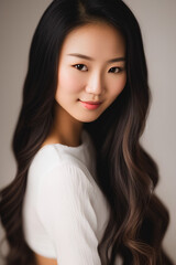 Naklejka premium Young asian woman has smiling face and bright skin tone.Asian woman standing