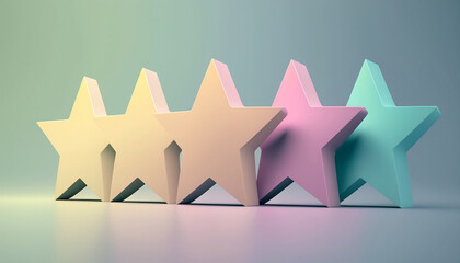 Five stars symbol with light and neutral background. Five star flag. Evaluation and success concept. Customer satisfaction concept. Customer care. Excellent review. Generative AI