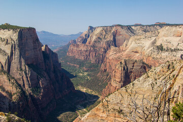 Views of the beautiful Zion Canyon with the Virgin River carving through it in Southern Utah.