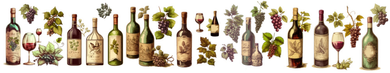Set of vintage wine illustrations