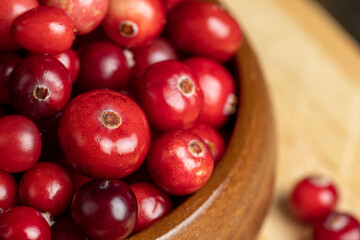 Red ripe cranberries harvested in swamps