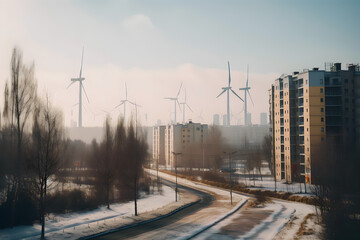 Fototapeta na wymiar wind generators in urban area