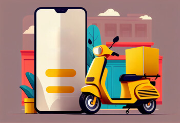 Shopping Online delivery service on a mobile by scooter , Delivery service Shopping Online on a mobile application. Generate Ai