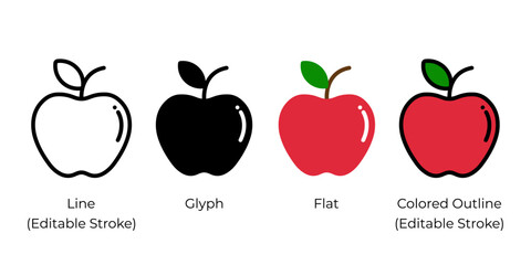 Apple fruit vector icon set for website, app, ui, isolated on white background. Vector illustration.