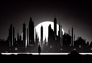 Fototapeta premium Modern Megapolis city future , City silhouette skyline. Generate Ai