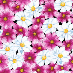 Obraz na płótnie Canvas Seamless pattern of white and pink flowers. Watercolor illustration.