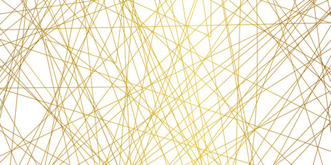 Abstract luxury golden geometric random chaotic lines with many squares and triangles shape on white background.