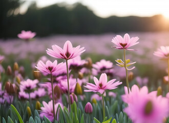 Field of flowers. Generative AI