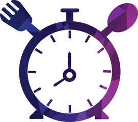 Eat time vector logo template. This logo with clock, spoon and fork symbol. Suitable for home, restaurant, cooking, healthy.