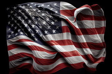 America usa flag wrinkled on dark background 3d render. Generative Ai