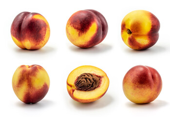 Six Peaches isolated on white, Each shot is taken separately