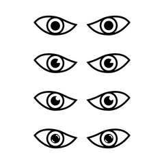 Woman eyes collection in different emotions. Black and white easy editable vector illustration.