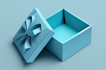 Close-up of present with blue bow and blank label. Generative Ai