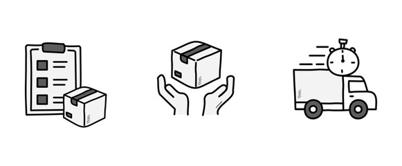 E-commerce Delivery icons. Vector hand-drawn style.