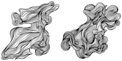 Abstract shapes. Hand drawn illustration. Ink painting style composition set.