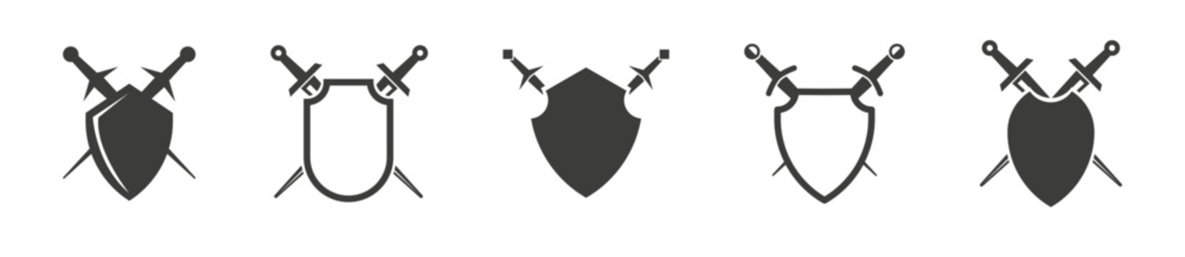 Sword With Shield Icon Set. Crossed Sword Collection. Vector Illustration. EPS 10.