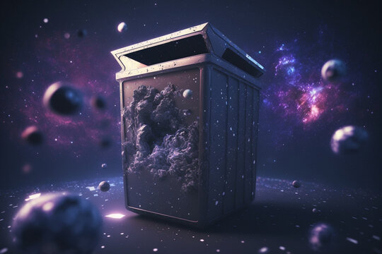 Trash Box Floating In Starry Outer Space, Generative AI