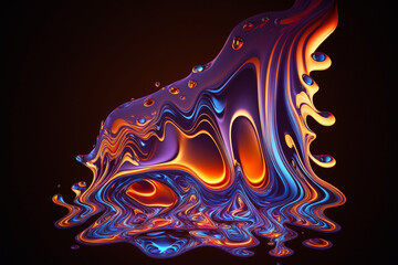 Colorful Vibrant Fluid Glow. Flowing splash of colorful fluid in orange, blue and purple colors. Ai generated