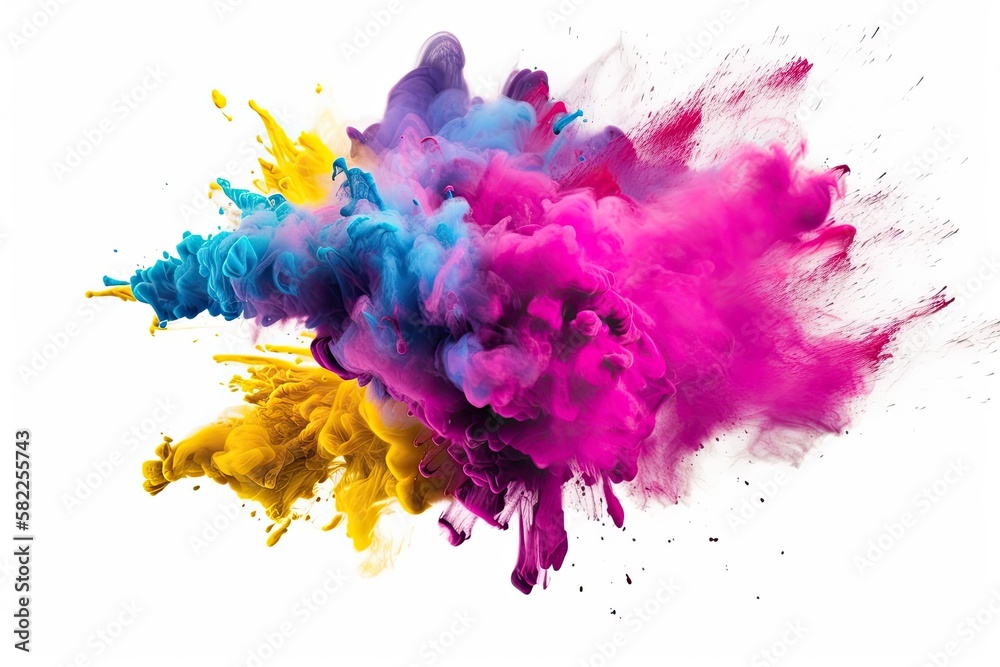 Canvas Prints colorful powder exploding on a white background. Generative AI