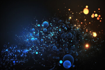 Blue particles artistic background with glitter blue and gold particles on a dark background. Ai generated