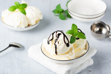 Homemade Organic Vanilla Ice Cream with Mint