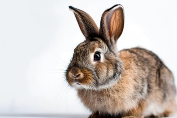 Fototapeta premium Lovely rabbit. portrait in close up against a white background. Generative AI