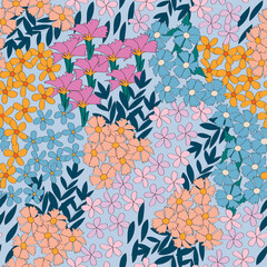 Hand drawn floral seamless pattern, vector. Summer, botanical backgroud 