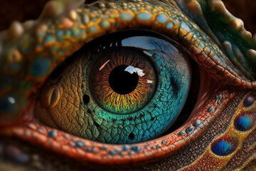Fantasy Eye with Vibrant Amazing Colors Macro Close up view. Eye Macro with Vibrant Saturated Colors. Ai generated