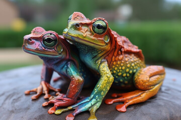 Obraz premium Frogs in Amazing Colors. Vibrant frogs with Beautiful colorful skin. Rainbow colored frogs with amazing detail. Ai generated