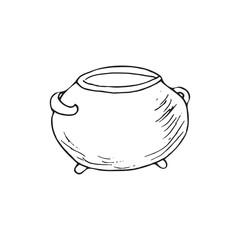 Hand drawn metal boiler, cauldron in doodle style, vector illustration