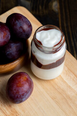Fruit yogurt made from milk with plum flavo