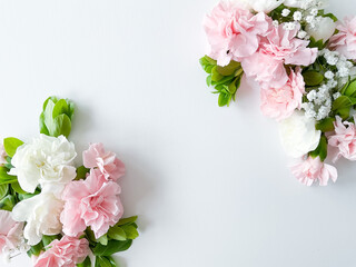 Border frame made of pink and white carnations